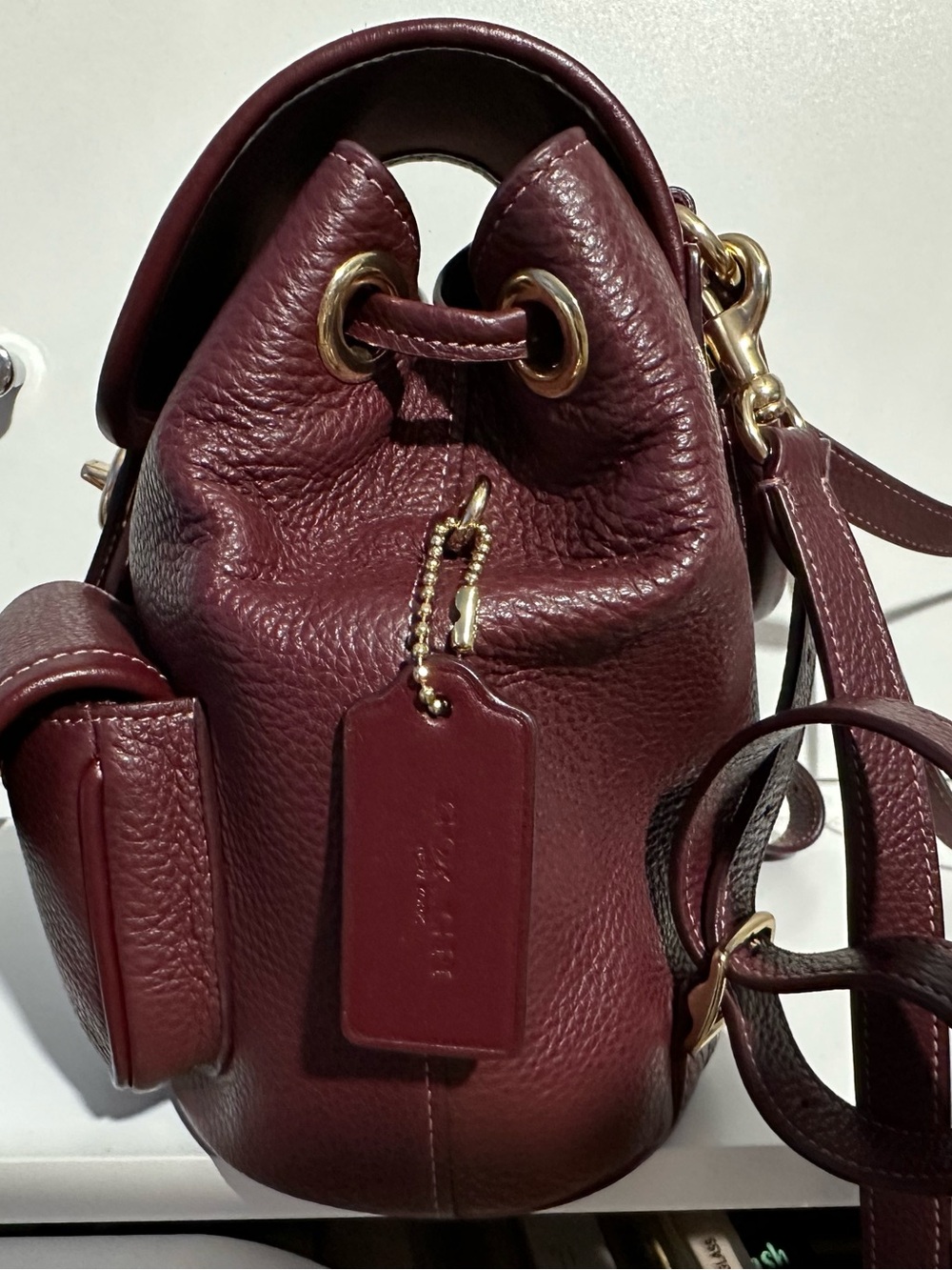 Coach Hadley Backpack Pebble Leather Gold Dark Wine - Picture 3 of 12